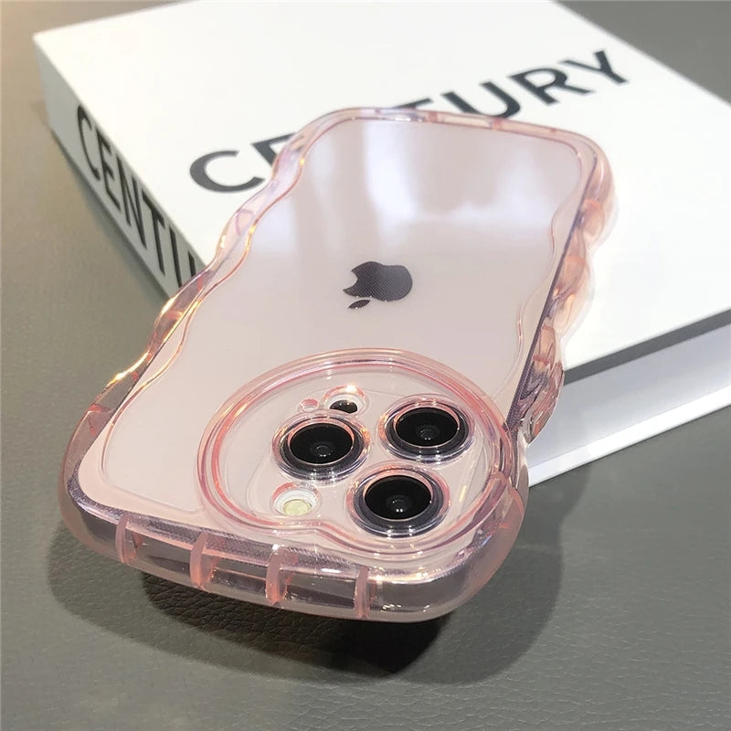 Love Heart Lente Cámara Curly Wavy Clear Compatible con iPhone Case