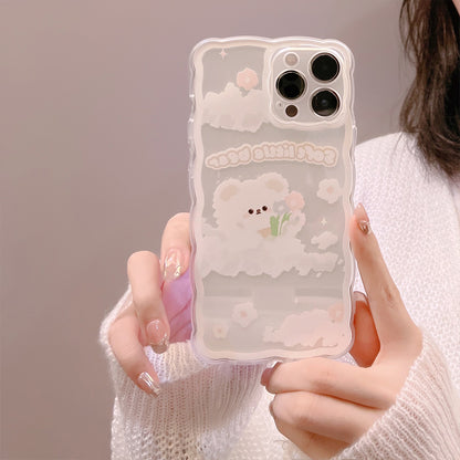 Cute Pink Bear Wavly Frame Soft Clear iPhone Case