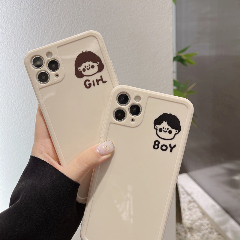Cute Sketch Boy Girl Couple Soft iPhone Case