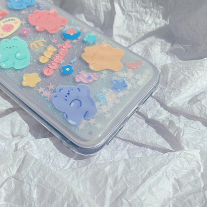 Cartoon Colorful Bear Quicksand Clear Bing iPhone Case