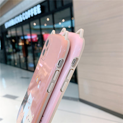 Cute Cartoon Couple Pink Cat Soft Blu-ray iPhone Case