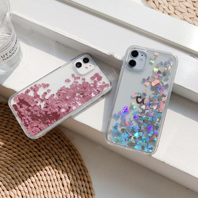 Shiny Love Heart Quicksand Clear iPhone Case