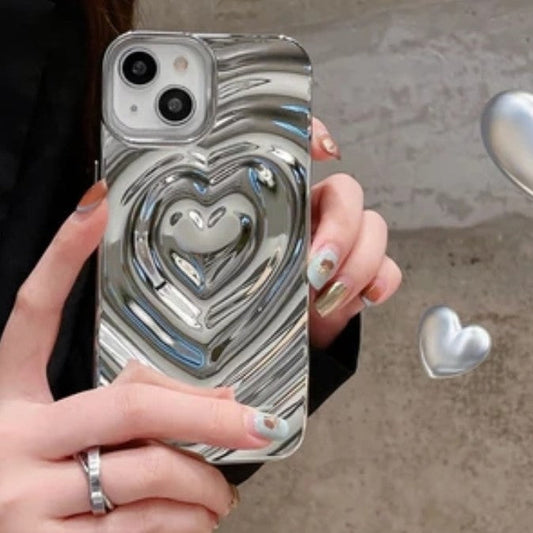 Electroplate 3D Love Heart Water Ripple Pattern Compatible avec la coque iPhone