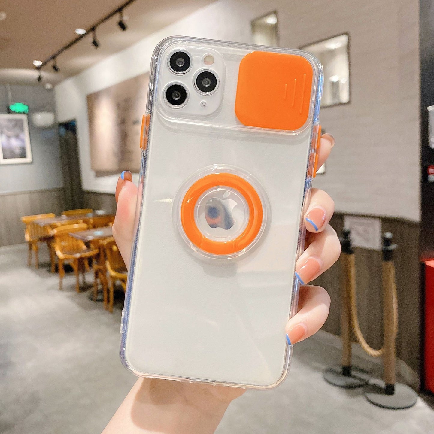 Transparent Sliding Lens Ring Bracket iPhone Case