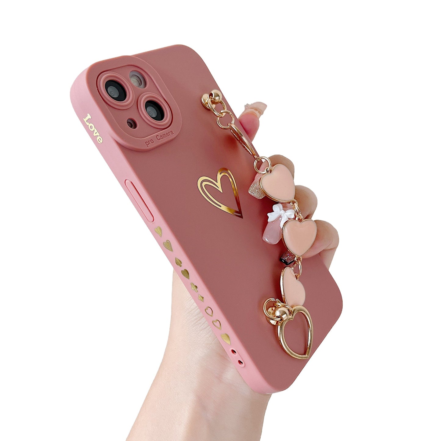 Lindo amor corazón correa de muñeca cadena pulsera suave compatible con iPhone Case