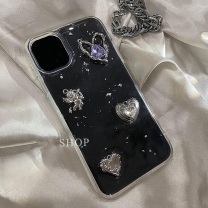 Retro Shining Cupid Love Heart Glitter 3D Transparente Suave Compatible con iPhone Case