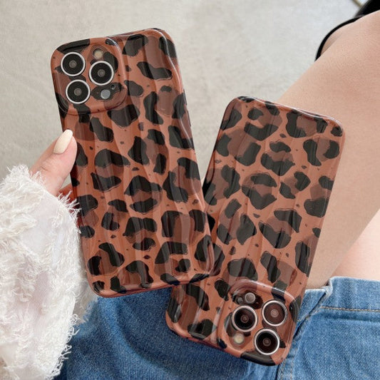 Funda de leopardo marrón con ondas de agua 3D compatible con iPhone
