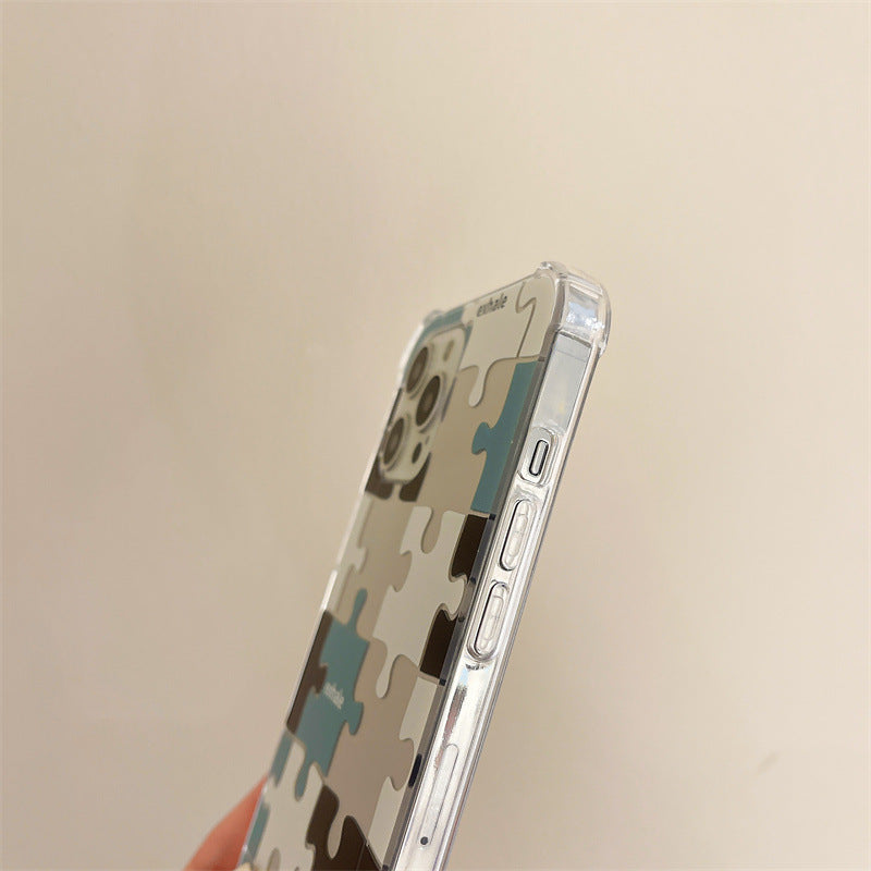 Funda para iPhone transparente anticaída a prueba de golpes con rompecabezas de espejo simple