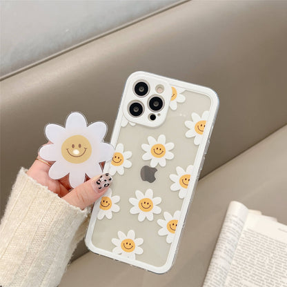 Cute Smiley Sun Flower Bracket Clear iPhone Case