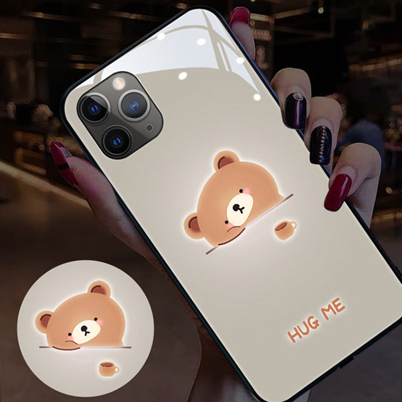 Vinilo o funda para iPhone Cute Cartoon Rabbit Bear Llamada entrante Light Up Temne Capered Glass