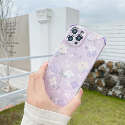 Bracelet de fleurs peintes en violet Coque et skin iPhone en cuir souple