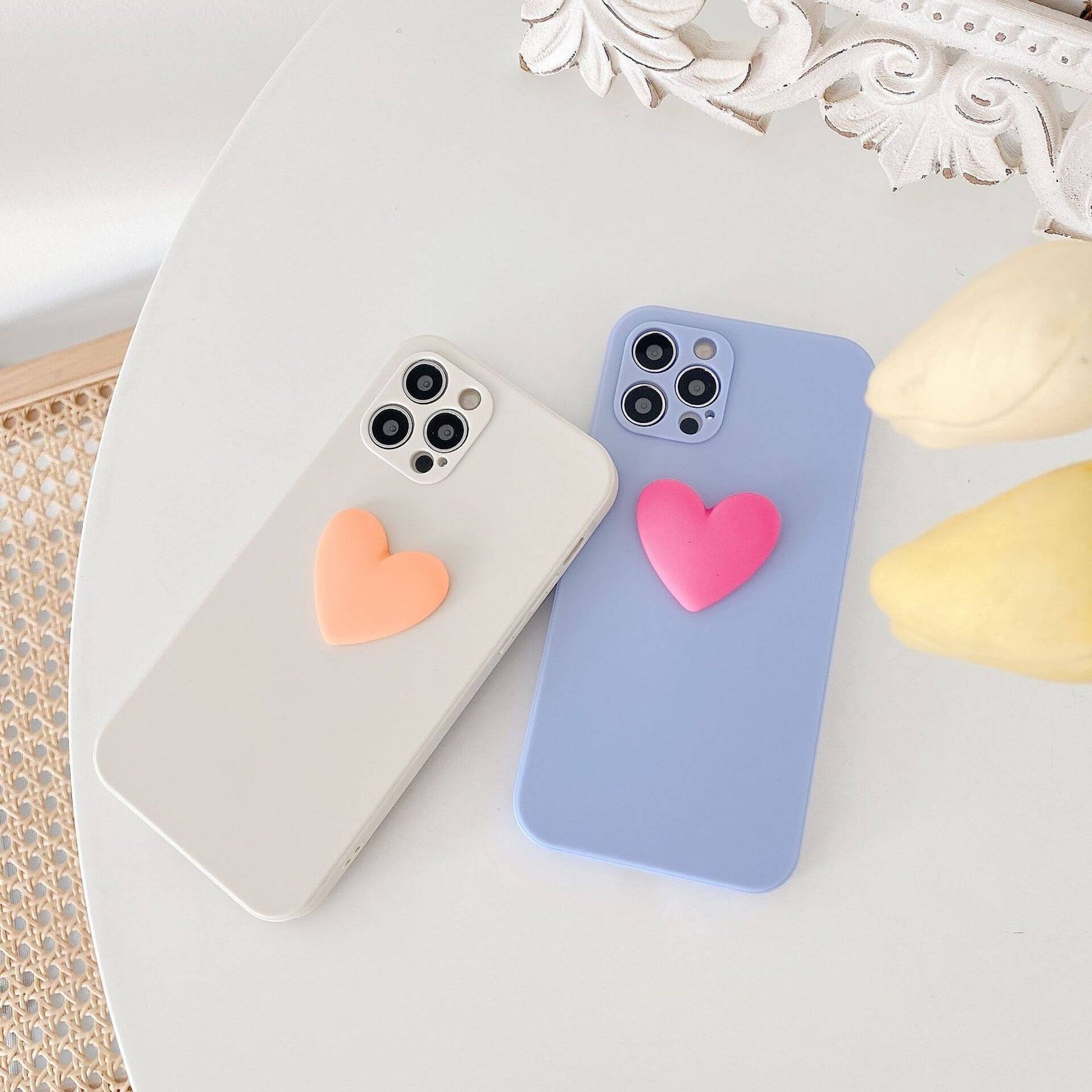 Solid Color Phone Case Color Contrast 3D Love Back Cover for iPhone