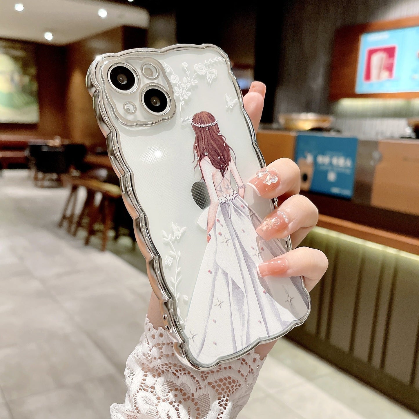 Electroplate Wave Frame Beautiful Girl Clear Compatible avec la coque iPhone