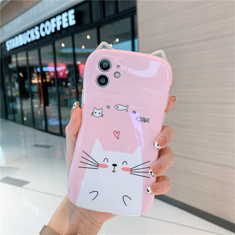 Cute Cartoon Couple Pink Cat Soft Blu-ray iPhone Case