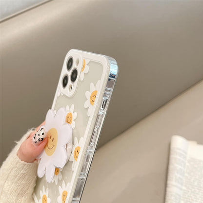 Cute Smiley Sun Flower Bracket Clear iPhone Case