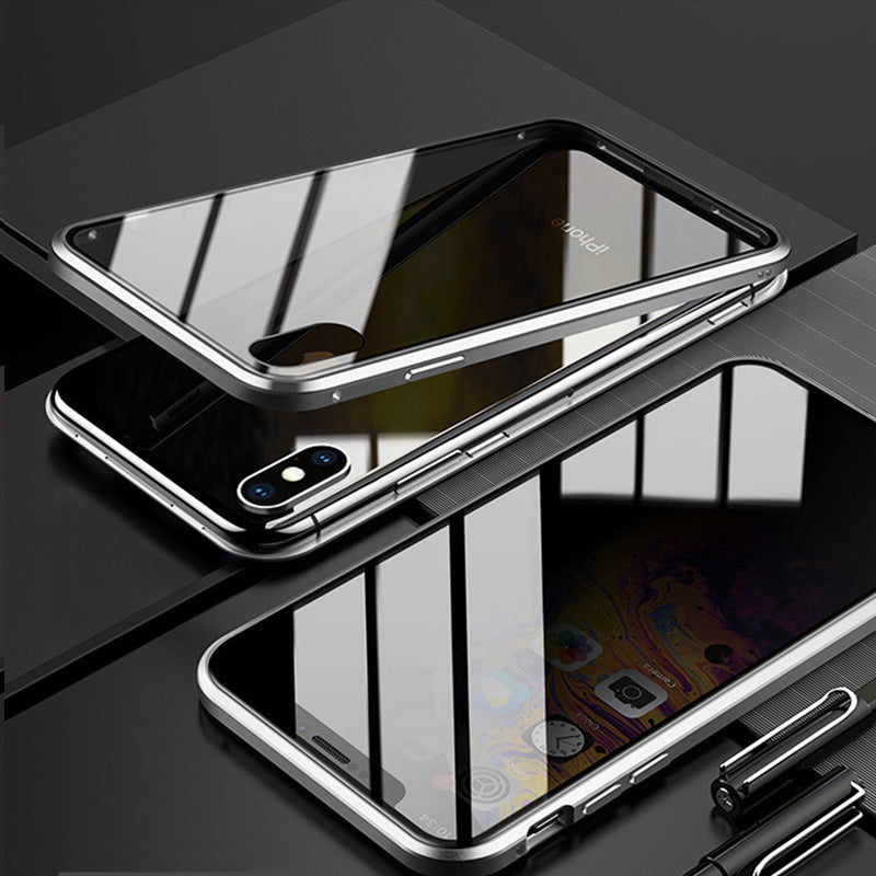 Estuche para iPhone magnético de vidrio de doble cara antimiradas