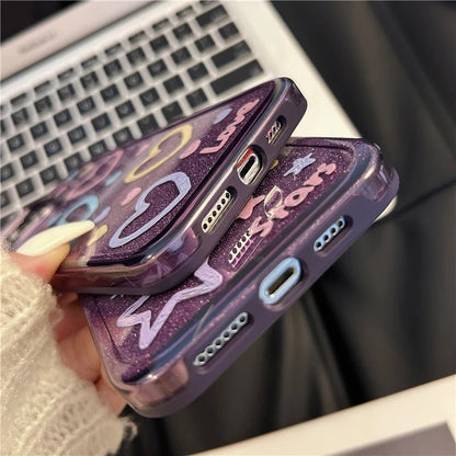 Lindo brillo estrella amor corazón púrpura silicona a prueba de golpes compatible con iPhone Case