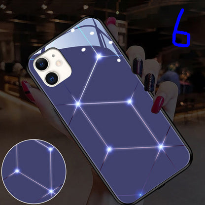Fashion Gradient Starry Sky Light Up Remind Incoming Call Temne Capered Glass iPhone Case
