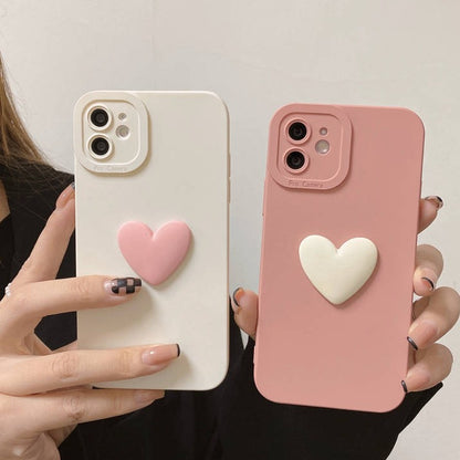 Solid Color 3D Love Heart Couple iPhone Case