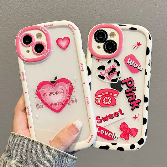 Cute Heart Love Shockproof Bumper Cow Funny Letter Soft Silicone Clear Compatible with iPhone Case