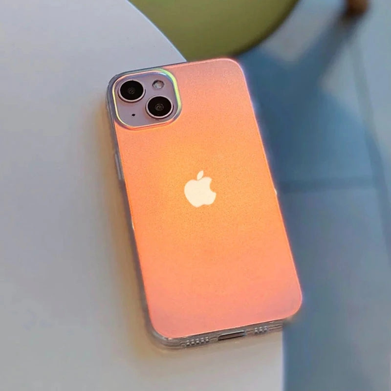 Estuche transparente de degradado láser mate de lujo compatible con iPhone