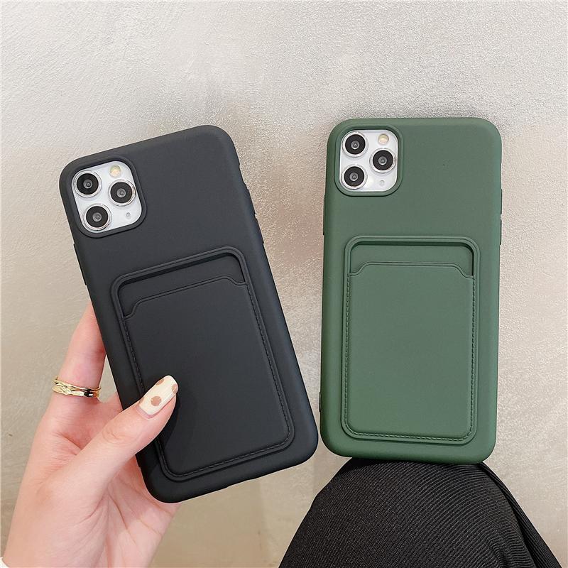 Creative Solid Color Card Holder Silicone Soft Wallet iPhone Case