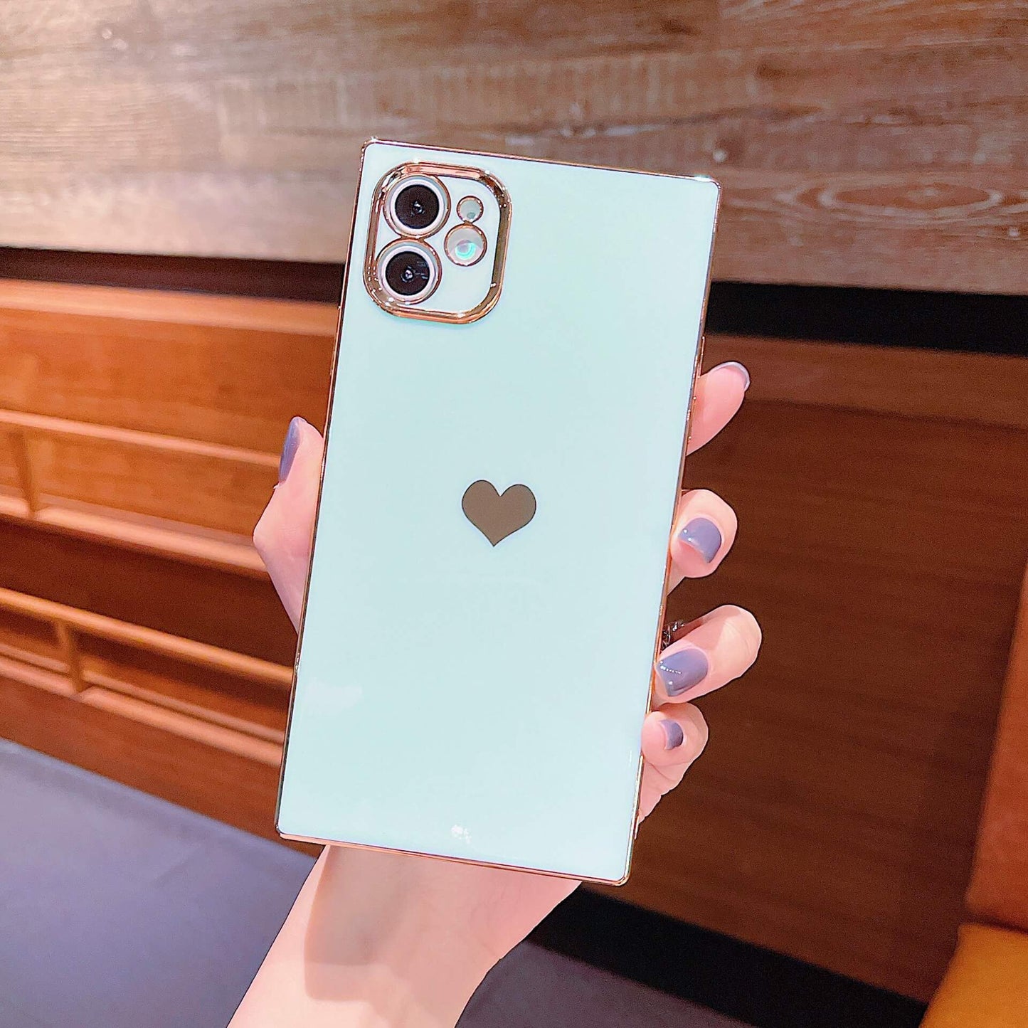 Estuche para iPhone de amor con revestimiento cuadrado (azul, rosa, verde oscuro, verde, blanco