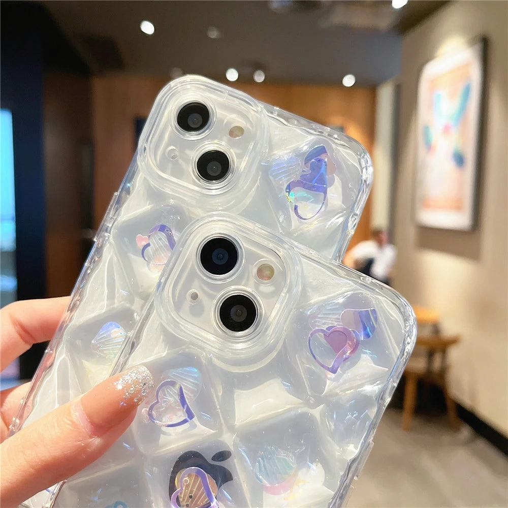 Lujo 3D Láser Gradiente Corazón Diamante Claro Suave Compatible con iPhone Case