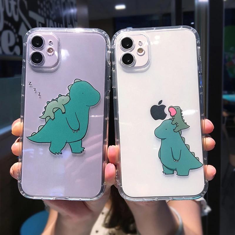 Cute Sleep Dinosaur Couples Transparent Soft iPhone Case