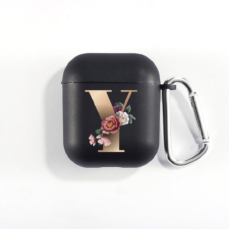 Flower Gold Initial alphabet Letter AirPods, AirPods Pro Case Letter A~Z