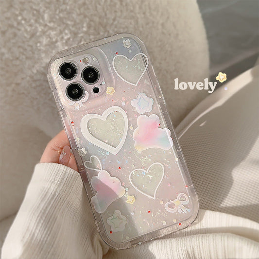 Love Heart Shell Motif Lapin Coloré Transparent Compatible avec Coque iPhone