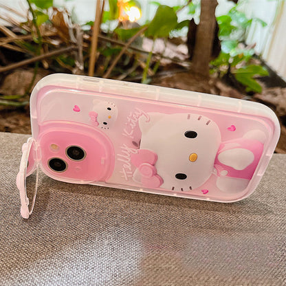 Creative Pink 3D Cat Clear iPhone Case with Makeup Mirror