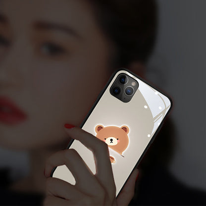 Cute Cartoon Rabbit Bear Incoming Call Light Up Temne Capered Glass iPhone Case