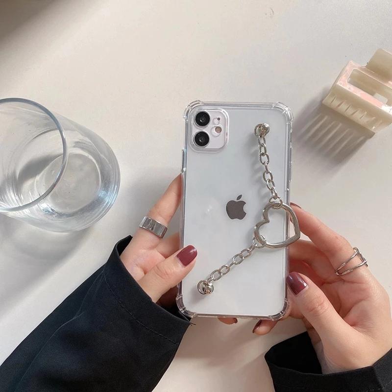 Love Heart Metal Buckle Chain Bracelet Transparent Soft iPhone Case