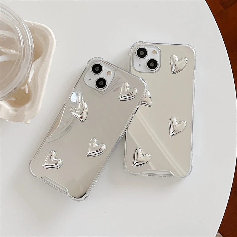 Cute Heart Soft Silicone Mirror Clear Compatible with iPhone Case