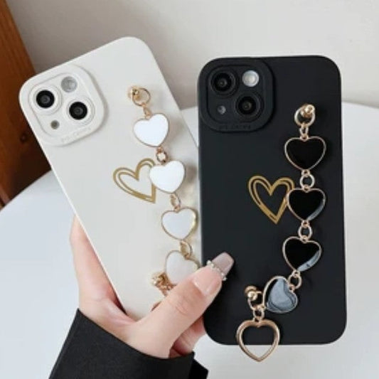 Bracelet de chaîne de dragonne de coeur d'amour mignon doux compatible avec le cas d'iphone