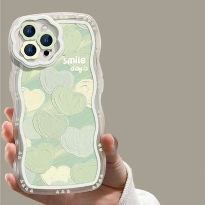 Green Love Heart Wave Frame Silicone Antichoc Compatible avec la coque iPhone