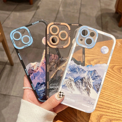 Retro Sunset Clouds Snow Mountain Doux Compatible avec Coque iPhone