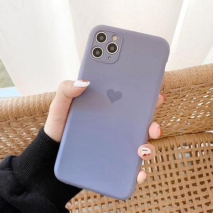Solid Color Love Heart Soft Silicone iPhone Case