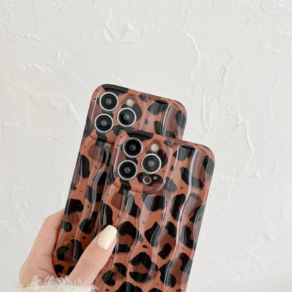 3D Water Wave Brown Leopard Compatible with iPhone Case