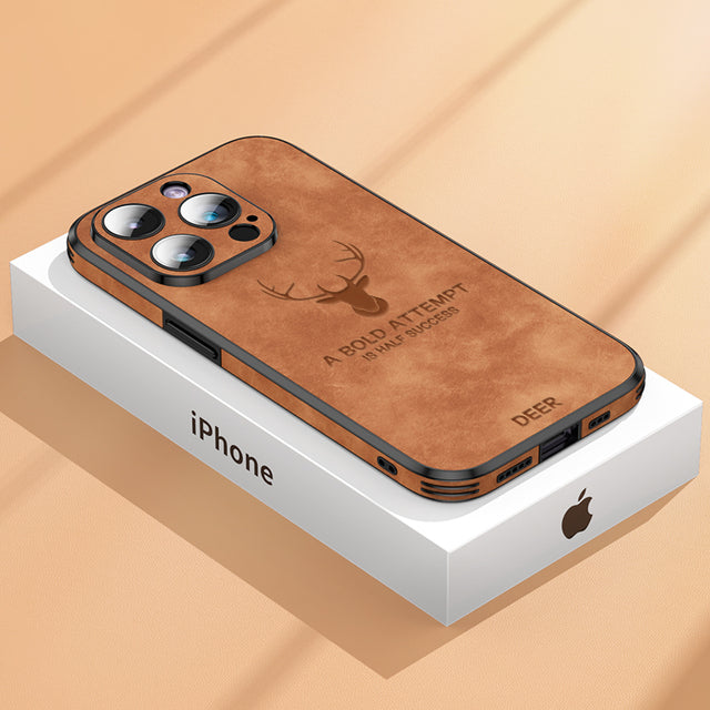 Funda de cuero de ciervo de lujo compatible con iPhone