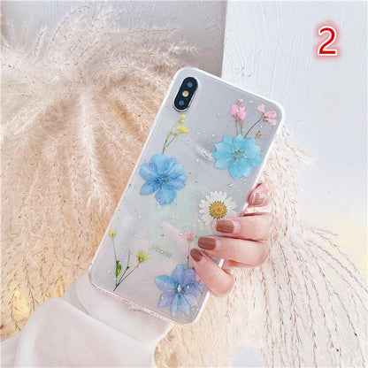Colorful Real Dried Flower Transparent Soft iPhone Case