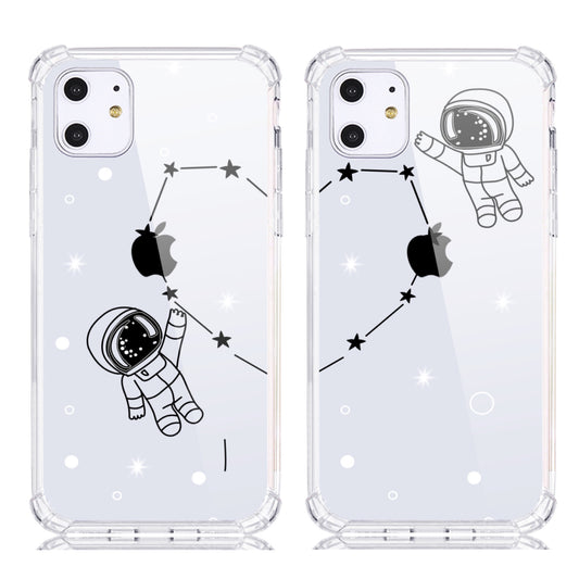 Cartoon Astronaut Connect With Heart Illustration Couple iPhone Case