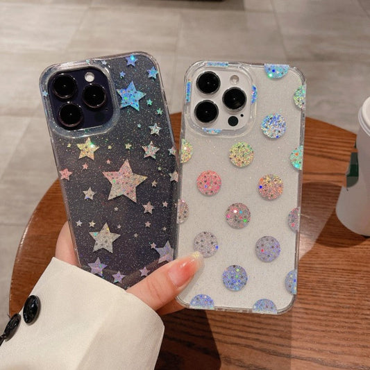 Glitter Shell Star Wave Point Pattern Bling Clear Compatible with iPhone Case