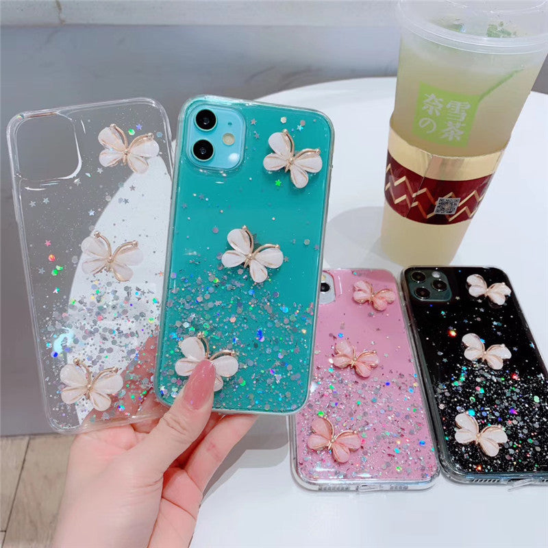 Luxury 3D Relief Butterfly Clear Shiny Bling Soft iPhone Case Back Cover