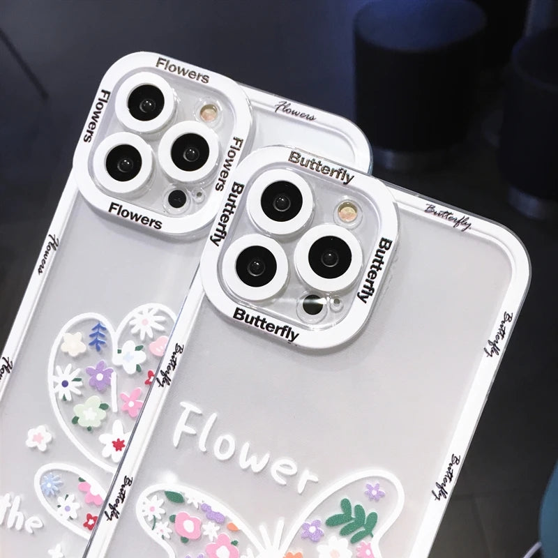 Funda para iPhone con lindas flores mariposa transparente compatible con iPhone