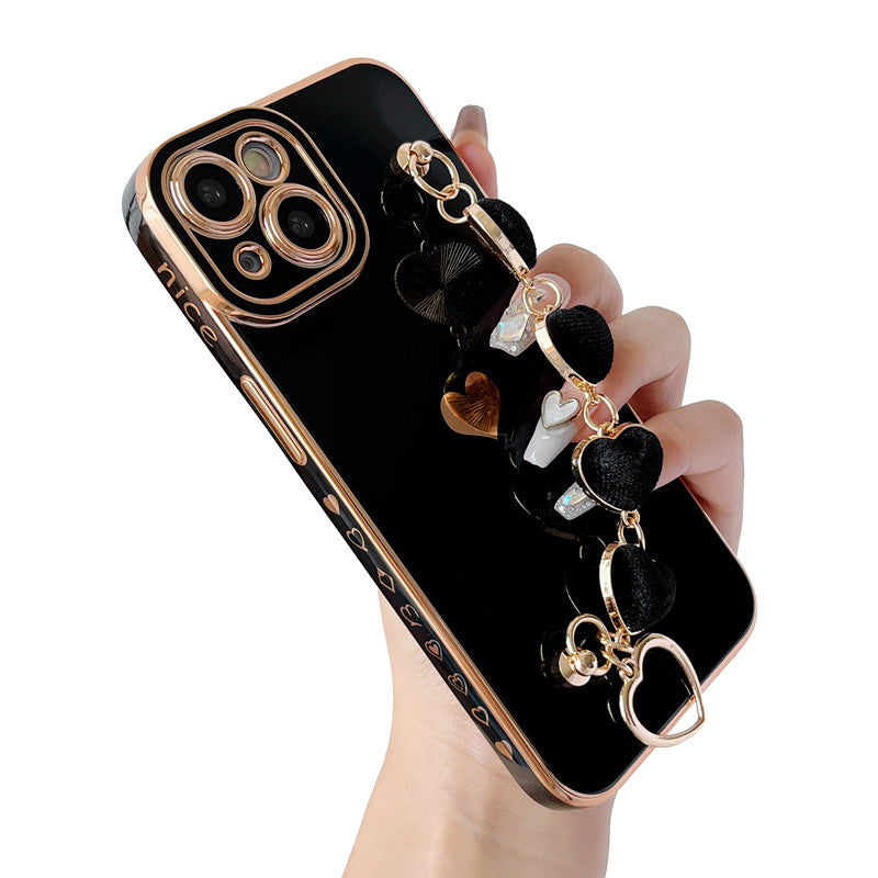 Joli bracelet de chaîne de dragonne de coeur d'amour de placage compatible avec le cas d'iPhone