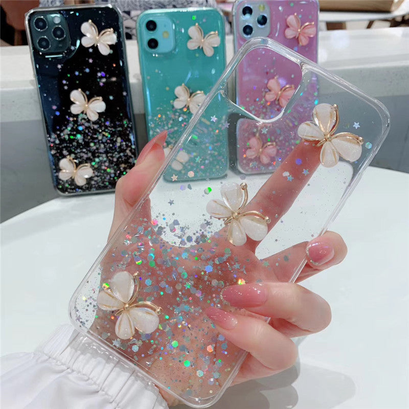 Lujo 3D relieve mariposa claro brillante Bling suave iPhone caso contraportada