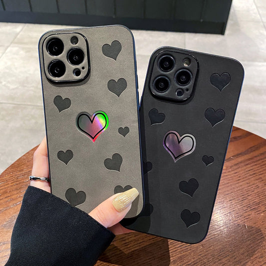 Coeur d'amour laser coloré en cuir souple compatible avec l'étui pour iPhone