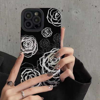 Silicone souple antichoc floral de fleur de rose de luxe compatible avec la coque iPhone